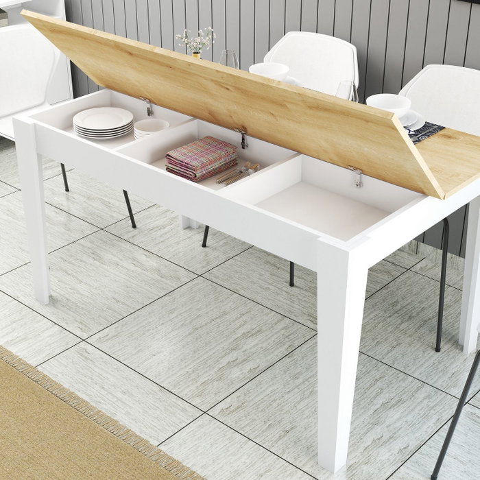 Hanah Home Milan 896 Mesa de Comedor Blanco y Roble